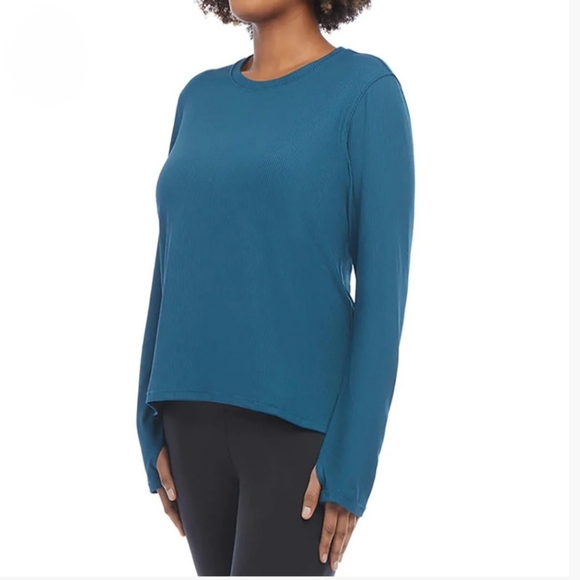 Danskin Active Top Ribbed Women's Large   Blue Long Sleeved Crewneck Tee - Picture 1 of 16